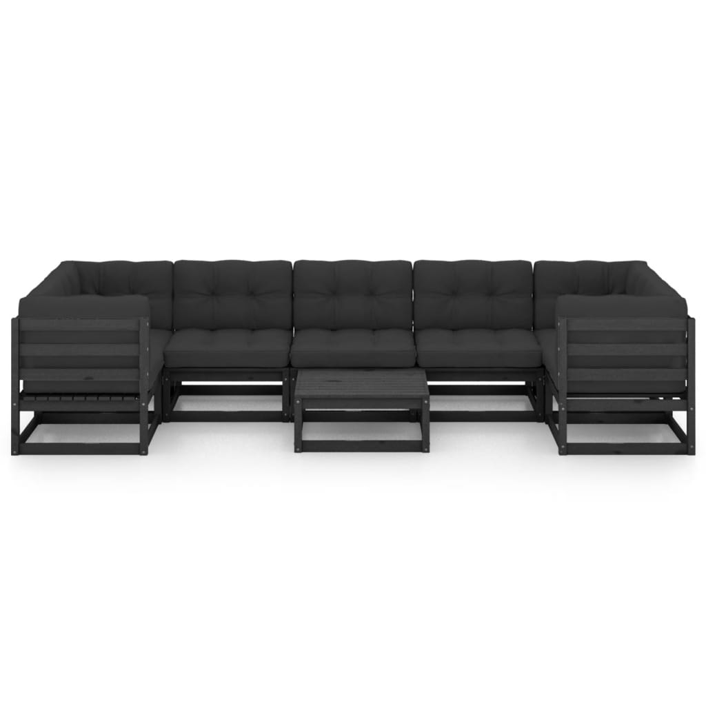 8-tlg. Garten-Lounge-Set mit Kissen Schwarz Kiefer Massivholz